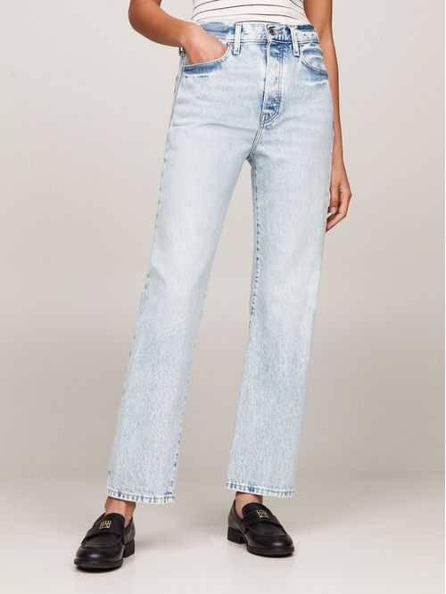 JEANS RECTOS DE TIRO ALTO CON COSTURAS RETORCIDAS