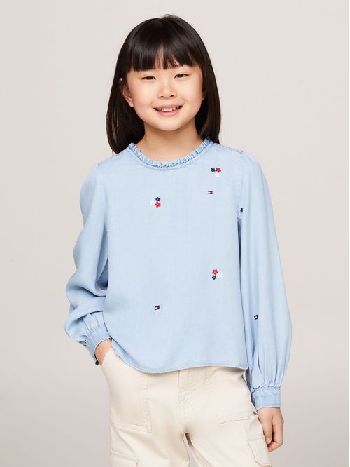BLUSA DE CHAMBRAY CON BORDADO FLORAL (NIÑOS)