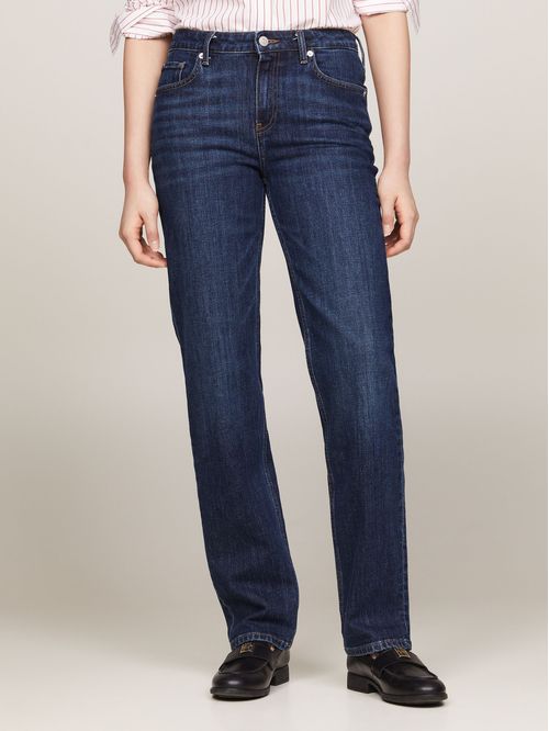 JEANS RECTOS DE TIRO MEDIO CON EFECTO USADO