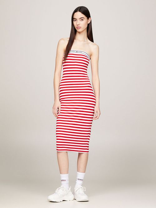 VESTIDO TUBO DE RAYAS CON CINTA DISTINTIVA