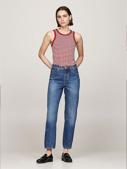 JEANS DE TIRO ALTO RECTOS CON COSTURA GIRADA