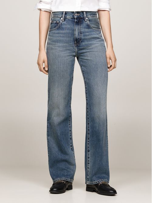 JEANS BOOTCUT AMPLIOS Y DESTEÑIDOS DE TIRO ALTO