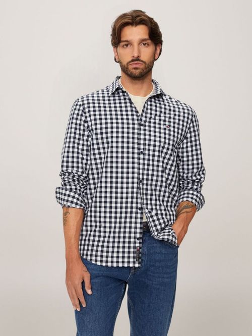 CAMISA POPLIN CON CUADROS DE CORTE REGULAR