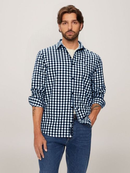 CAMISA POPLIN CON CUADROS DE CORTE REGULAR