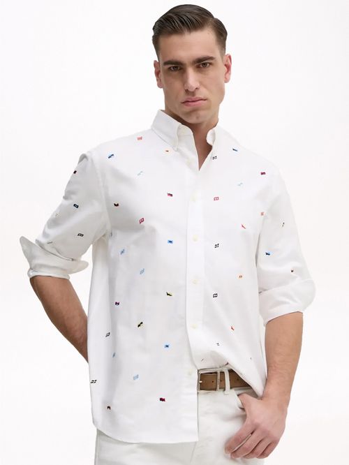 CAMISA DE ALGODÓN OXFORD CON LOGOS BORDADOS