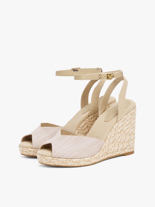 SANDALIAS DE TACO EN TEJIDO CHAMBRAY
