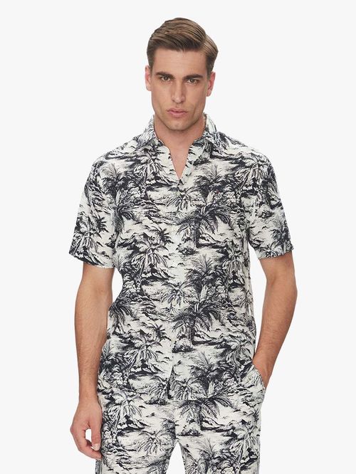 CAMISA DE PURO LINO CON ESTAMPADO TROPICAL