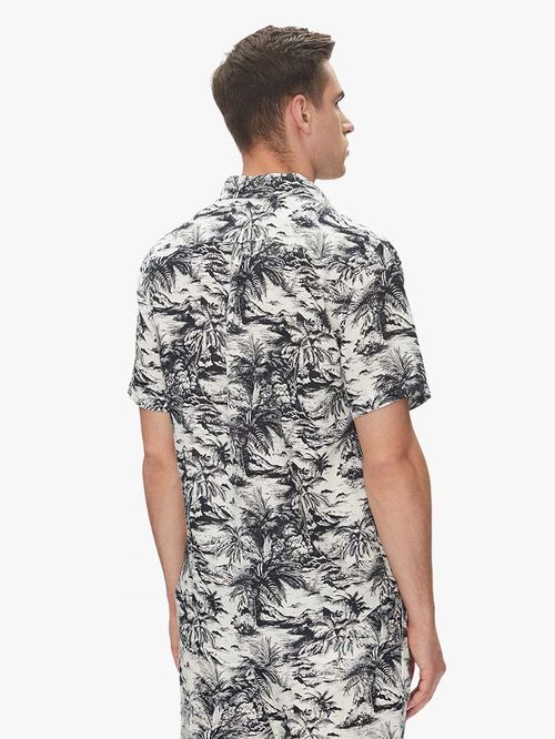 CAMISA DE PURO LINO CON ESTAMPADO TROPICAL
