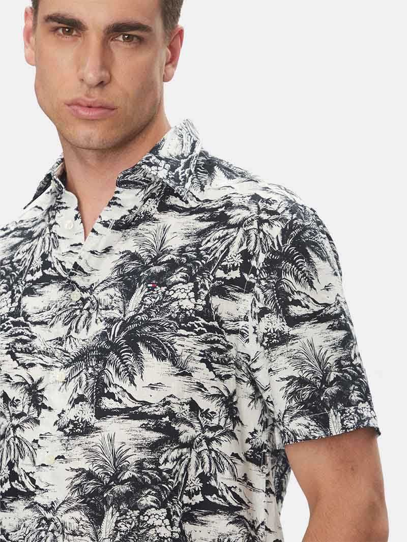 CAMISA DE PURO LINO CON ESTAMPADO TROPICAL - Main Image