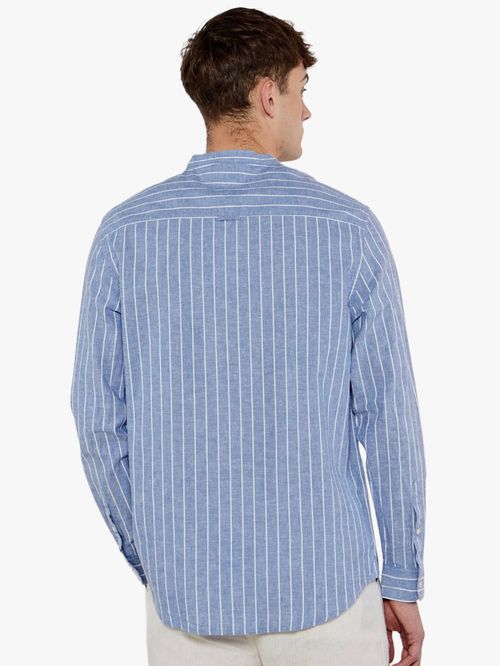 CAMISA DE LINO DE RAYAS CON CUELLO MAO