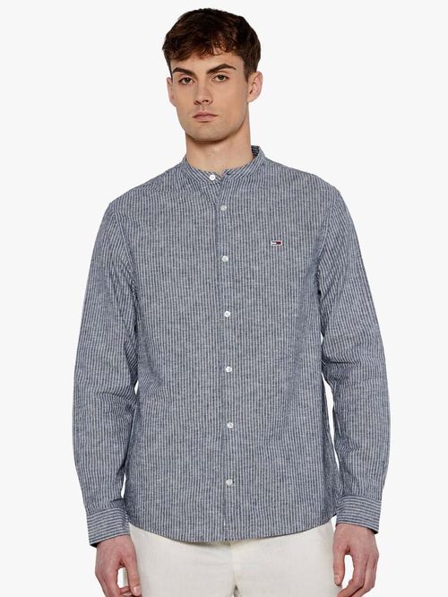 CAMISA DE LINO DE RAYAS CON CUELLO MAO