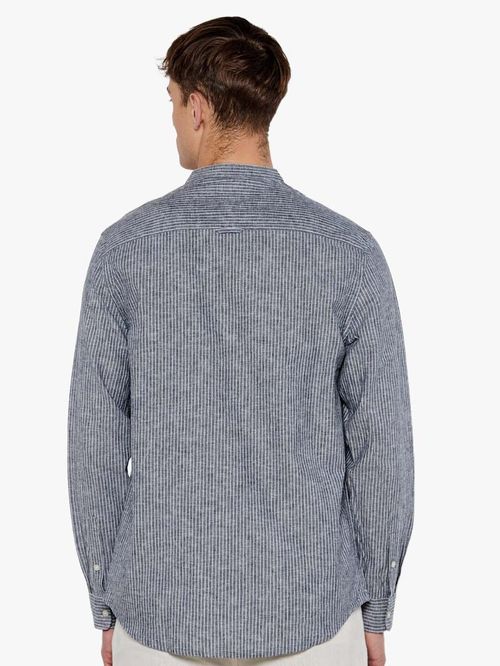 CAMISA DE LINO DE RAYAS CON CUELLO MAO