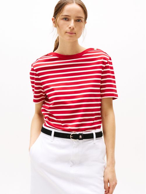 CAMISETA AMPLIA DE RAYAS CON CUELLO BARCO