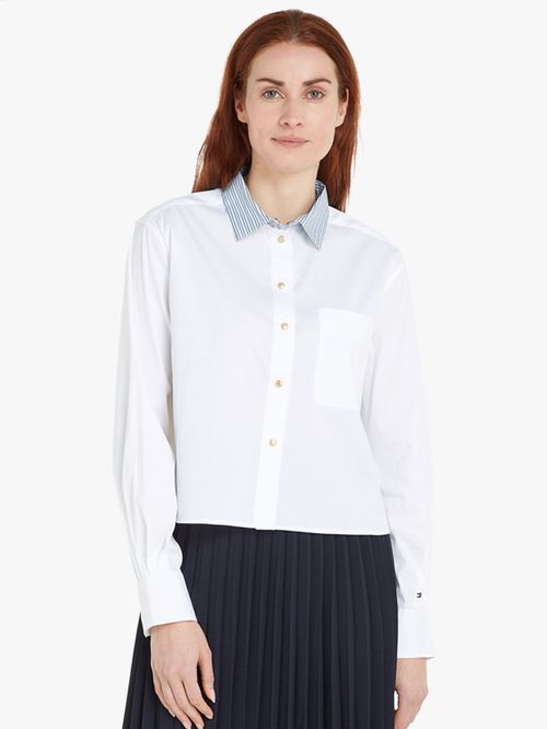 CAMISA BOXY CON CUELLO DE RAYAS