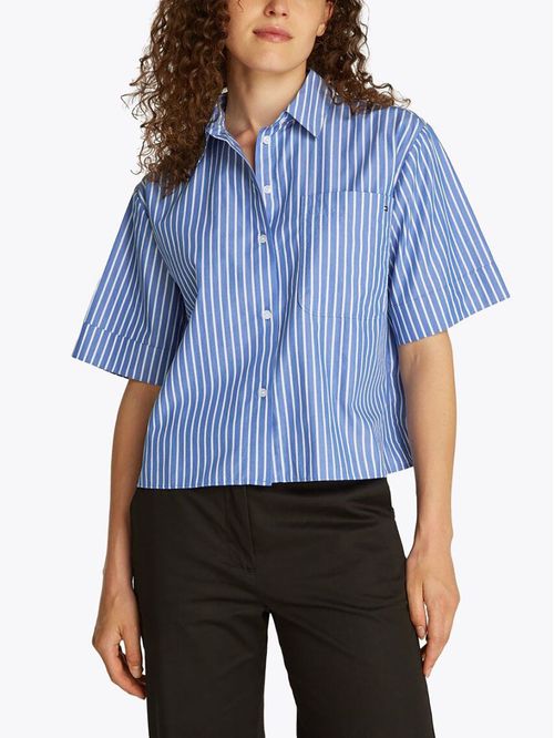 CAMISA CORTA DE RAYAS CON BOLSILLO