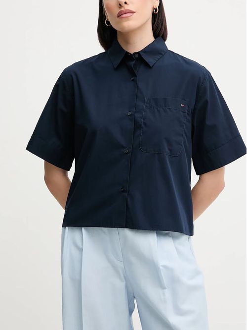 CAMISA CORTA DE RAYAS CON BOLSILLO