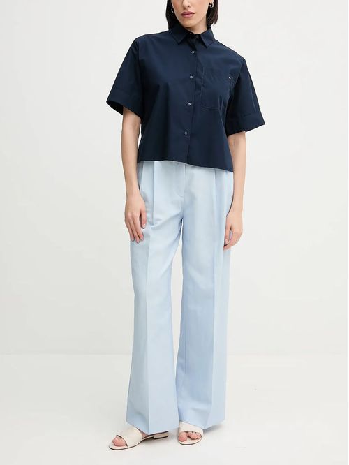 CAMISA CORTA DE RAYAS CON BOLSILLO