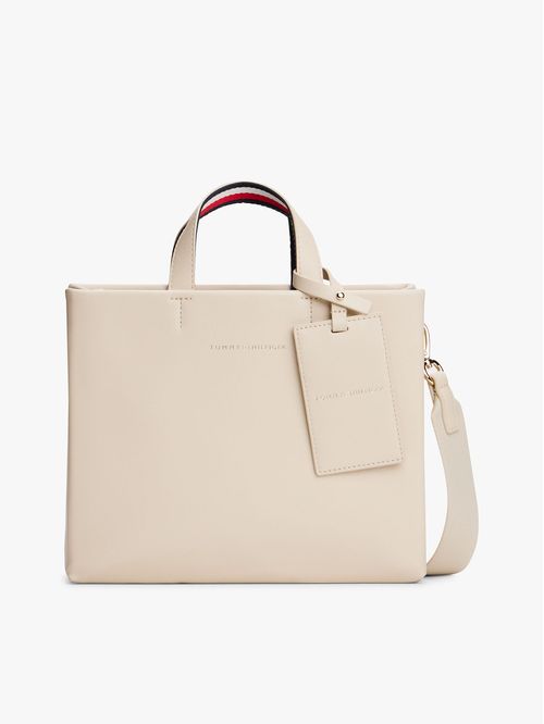 CARTERA TOTE CON CORREA CRUZADA Y ETIQUETA