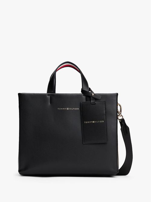 CARTERA TOTE CON CORREA CRUZADA Y ETIQUETA