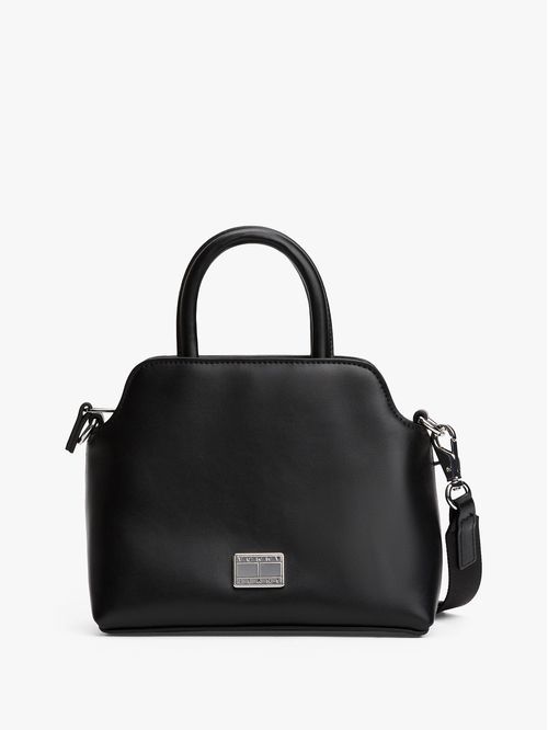 CARTERA SATCHEL CON CORREA CRUZADA Y LOGO METÁLICO