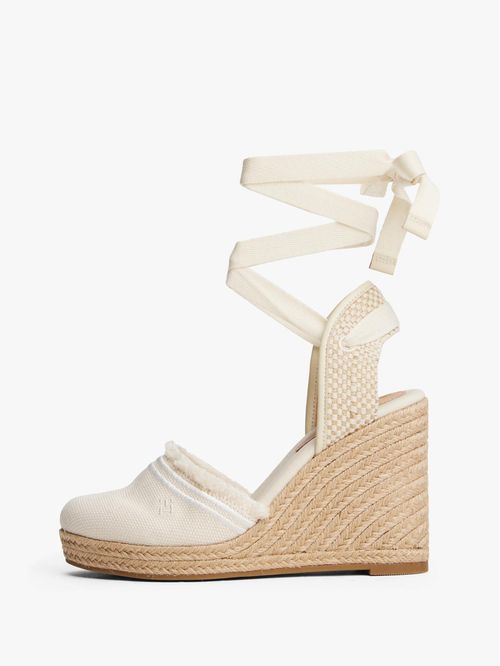 SANDALIAS ALPARGATAS DE TACO EN LONA CON FLECOS