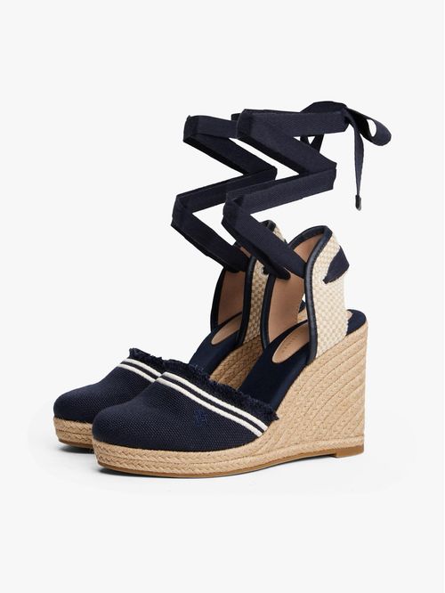 SANDALIAS ALPARGATAS DE TACO EN LONA CON FLECOS