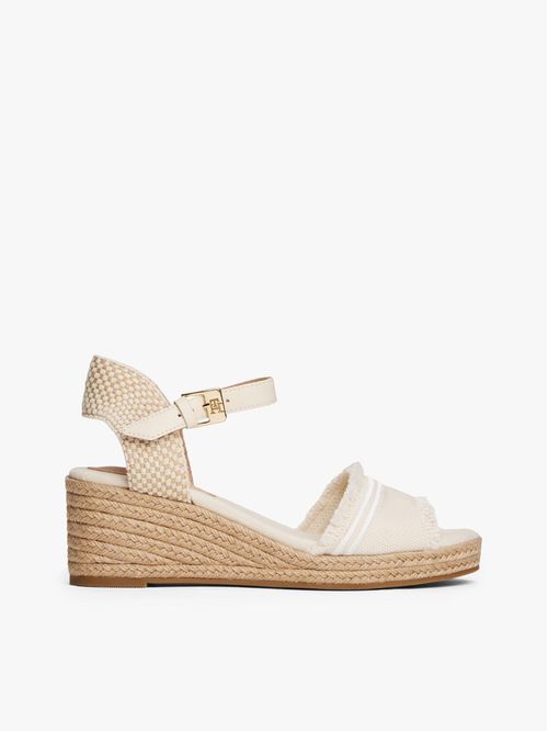 SANDALIAS DE CUÑA EN LONA CON FLECOS