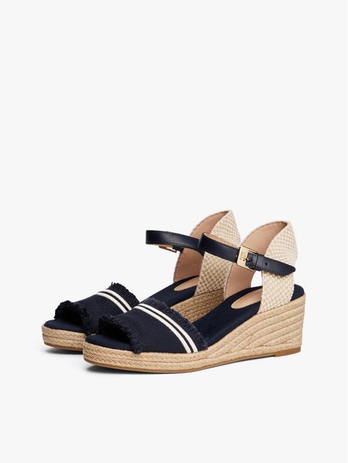 SANDALIAS DE CUÑA EN LONA CON FLECOS