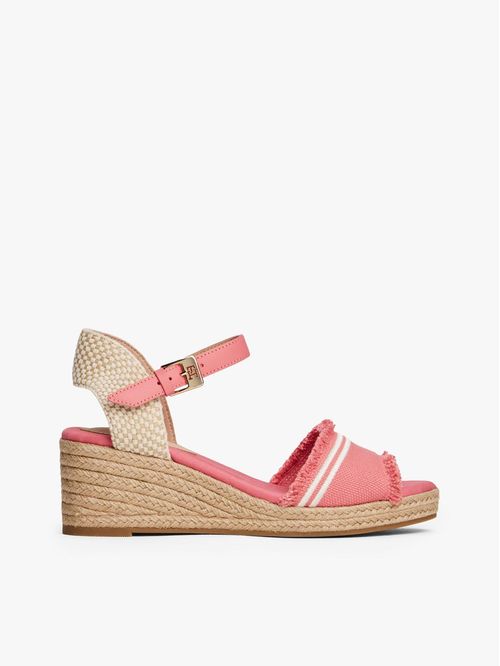 SANDALIAS DE CUÑA EN LONA CON FLECOS