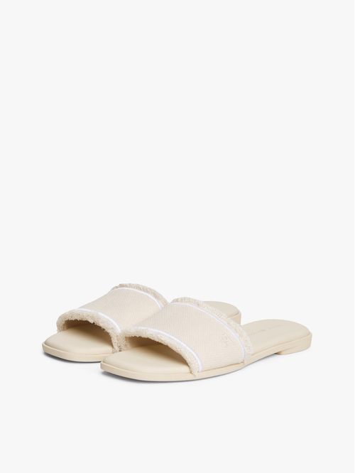 SANDALIAS DE LONA CON RIBETE DESHILACHADO